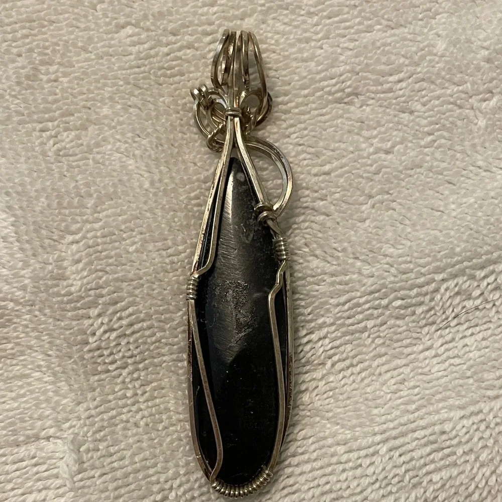 Silver Wire Wrapped Fossil Pendant - Picture 2 of 4